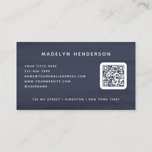 Smoky Dark Blue Brush Strokes Modern Brush QR-code Visitekaartje (Achterkant)