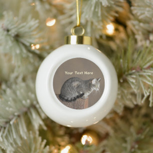 Smoky Grey Tabby Kat Keramische Bal Ornament