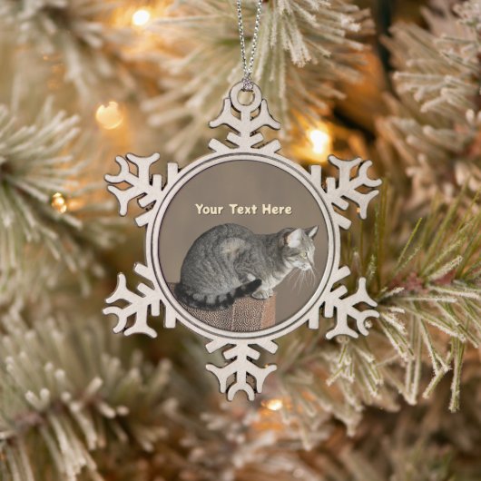 Smoky Grey Tabby Kat Tin Sneeuwvlok Ornament (Boom)