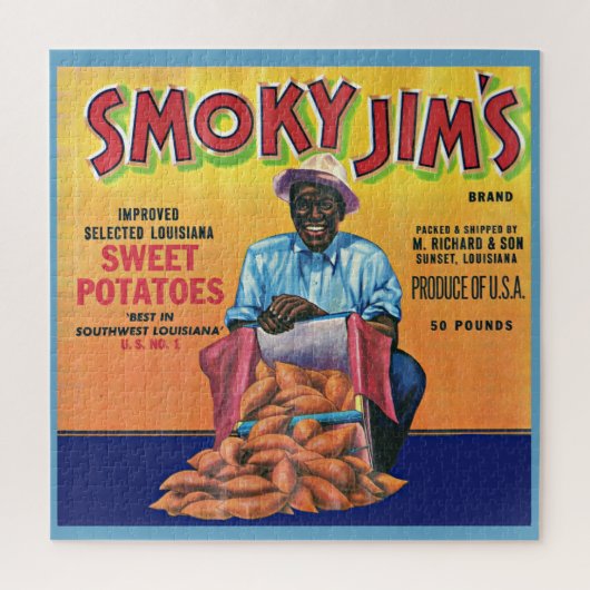 Smoky Jim's zoete aardappelkrat label uit 1940 Legpuzzel (Verticaal)