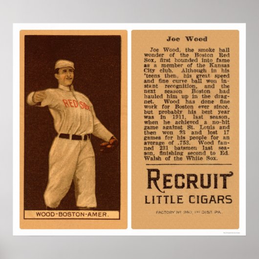 Smoky Joe Wood Red Sox Baseball 1912 Poster (Voorkant)