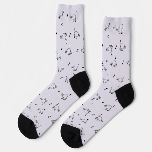 Smoky Lavender Cat Line Art Pattern Socks Sokken (Links)