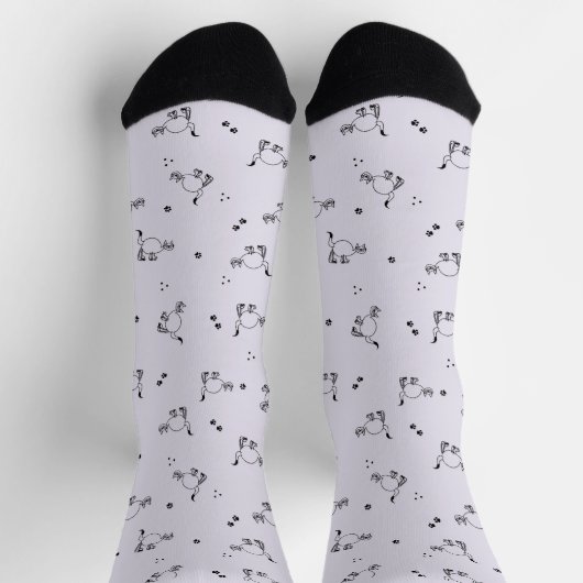 Smoky Lavender Cat Line Art Pattern Socks Sokken (Top)