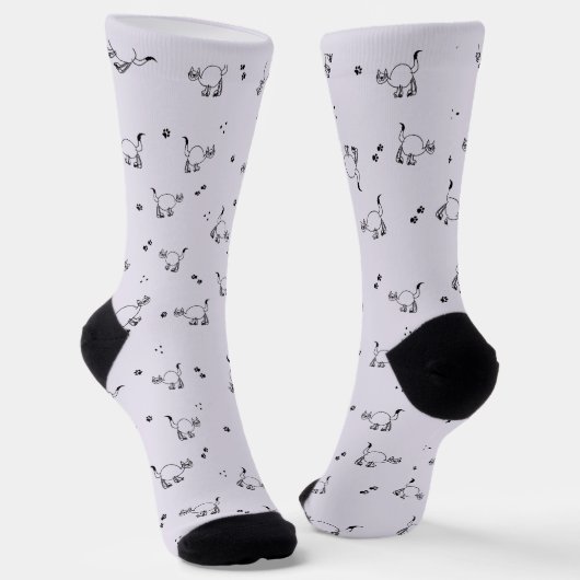 Smoky Lavender Cat Line Art Pattern Socks Sokken (Gebogen)