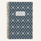 Smoky Navy Blue Nautical Anchor Ogee Personalized Notitieboek (Voorkant)