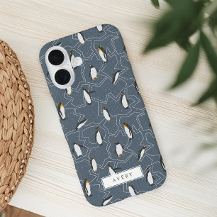 Smoky Navy Penguin Pattern iPhone 16 Hoesje