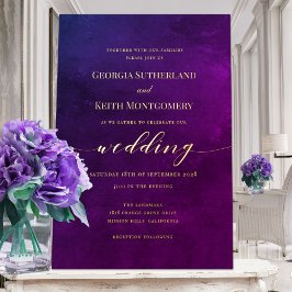 Smoky Paars & Gold Elegant Wedding Folie Uitnodiging