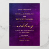 Smoky Paars & Gold Elegant Wedding Folie Uitnodiging (Voorkant)