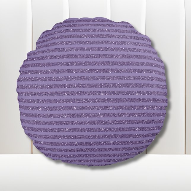 Smoky Plum Glitter Style Horizontal Stripes Rond Kussen (Creator heeft geüpload)
