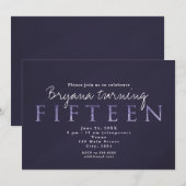 Smoky Plum Grey 15e 15 Verjaardagsfeestuitnodiging Kaart (Voorkant / Achterkant)