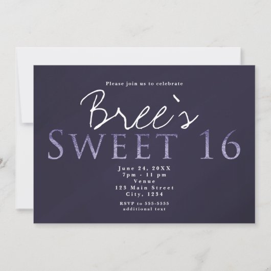 Smoky Plum Grey SWEET 16 Birthday Party Invitation Kaart (Voorkant)