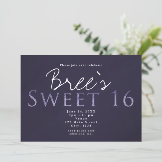 Smoky Plum Grey SWEET 16 Birthday Party Invitation Kaart (Staand voorkant)