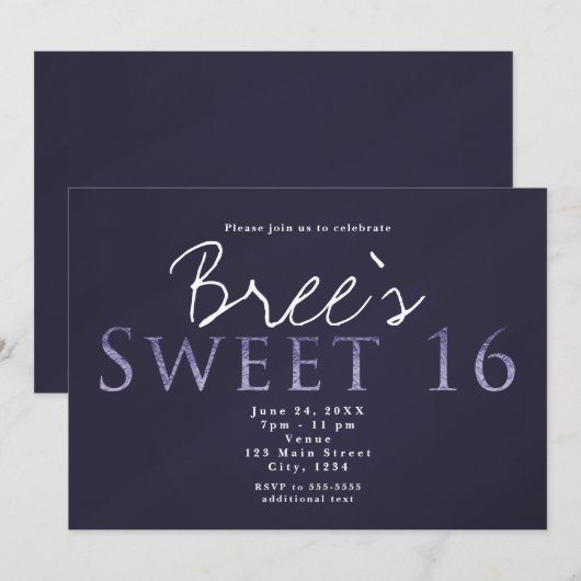 Smoky Plum Grey SWEET 16 Birthday Party Invitation Kaart (Voorkant / Achterkant)