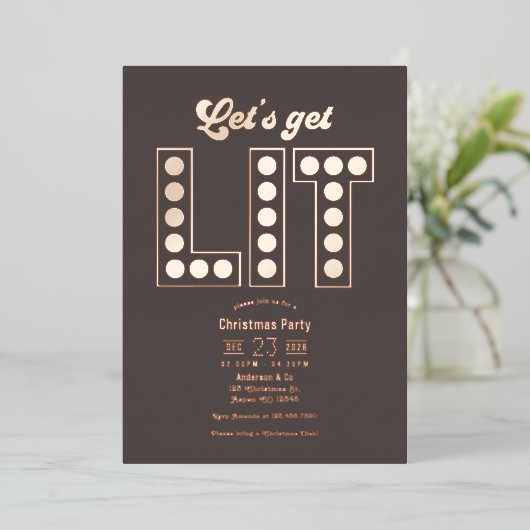 Smoky Quartz Get Lit Retro Christmas Party Folie Uitnodiging (Staand Voorkant)
