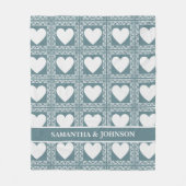 Smoky Teal Geometric Hearts Valentine Gift Fleece Deken (Voorkant)