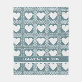 Smoky Teal Geometric Hearts Valentine Gift Fleece Deken