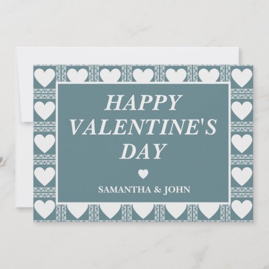 Smoky Teal Geometric Hearts Valentine’s Gift Feestdagenkaart (Voorkant)