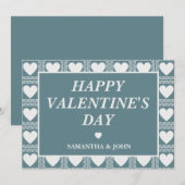 Smoky Teal Geometric Hearts Valentine’s Gift Feestdagenkaart (Voorkant / Achterkant)