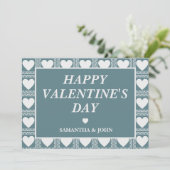 Smoky Teal Geometric Hearts Valentine’s Gift Feestdagenkaart (Staand voorkant)