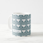 Smoky Teal Geometric Hearts Valentine’s Gift Koffiemok (Voorkant links)