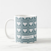 Smoky Teal Geometric Hearts Valentine’s Gift Koffiemok (Links)