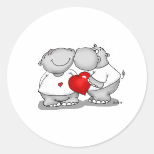 Smooch - Hippo Kiss Valentijnsdag Ronde Sticker
