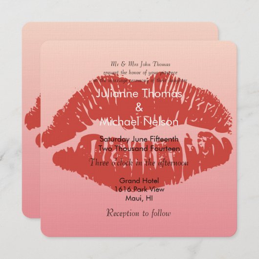 Smooch Lips Bruiloft Kaart (Voorkant / Achterkant)