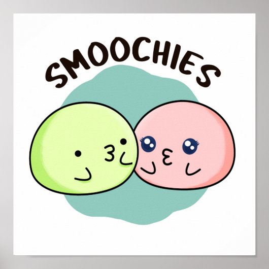 Smoochies Grappig Kussen Mochi Pun Poster (Voorkant)