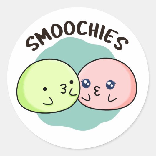 Smoochies Grappig Kussen Mochi Pun Ronde Sticker (Voorkant)