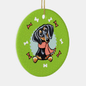 Smooth Black Tan Dachshund-kerstmis Keramisch Ornament (Rechts)