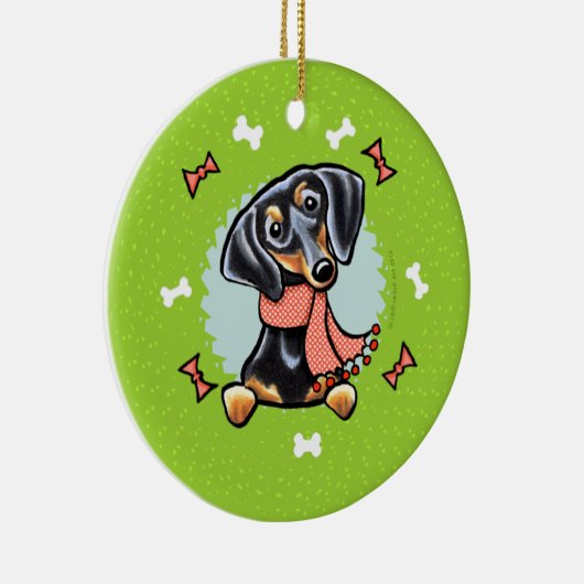 Smooth Black Tan Dachshund-kerstmis Keramisch Ornament (Rechts)