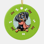 Smooth Black Tan Dachshund-kerstmis Keramisch Ornament (Voorkant)