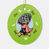 Smooth Black Tan Dachshund-kerstmis Keramisch Ornament (Links)
