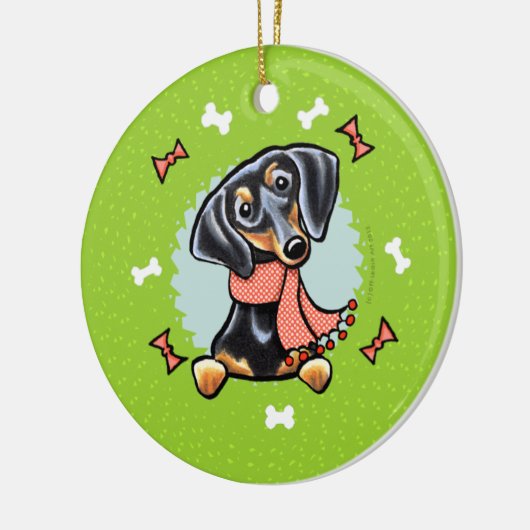 Smooth Black Tan Dachshund-kerstmis Keramisch Ornament (Links)
