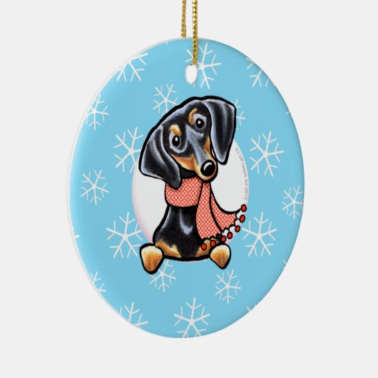 Smooth Black Tan Dachshund laat het sneeuwen Keramisch Ornament (Rechts)