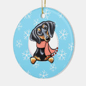 Smooth Black Tan Dachshund laat het sneeuwen Keramisch Ornament (Links)