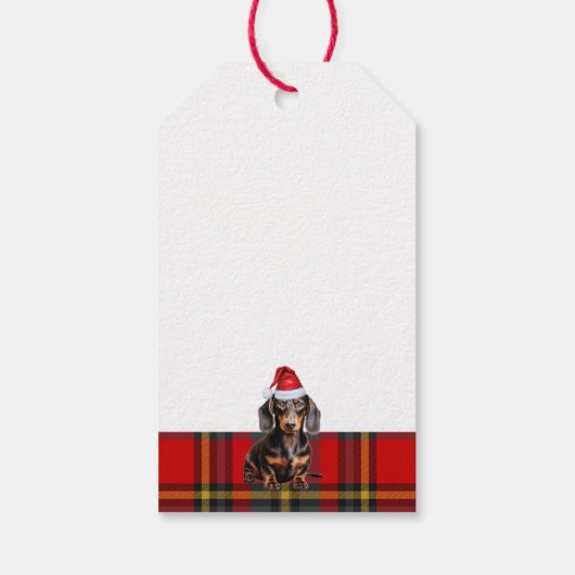 Smooth Coat Dachshund Dog Red Plaid Christmas Cadeaulabel (Achterkant)