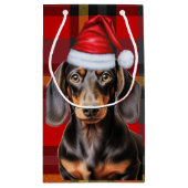 Smooth Coat Dachshund Red Christmas Plaid Klein Cadeauzakje (Achterkant)