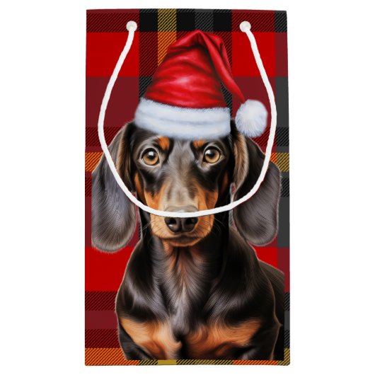 Smooth Coat Dachshund Red Christmas Plaid Klein Cadeauzakje (Achterkant)