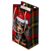 Smooth Coat Dachshund Red Christmas Plaid Klein Cadeauzakje (Achterkant Gekanteld)