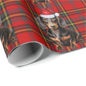 Smooth Coat Dachshund Red Holiday Plaid Christmas Cadeaupapier (Rol Hoek)