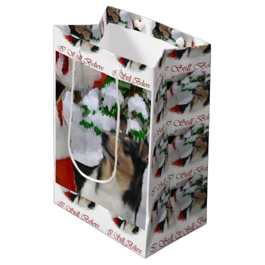 Smooth Collie Kerstmis Medium Cadeauzakje (Voorkant Gekanteld)