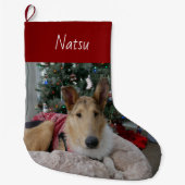 Smooth Collie Kerstmis stoppen Grote Kerstsok (Voorkant)