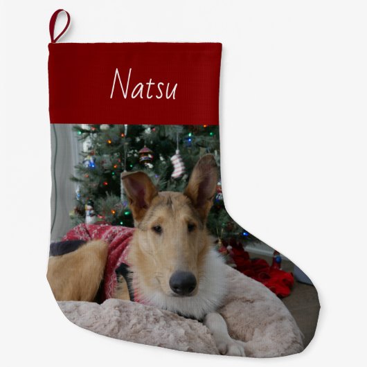 Smooth Collie Kerstmis stoppen Grote Kerstsok (Voorkant)