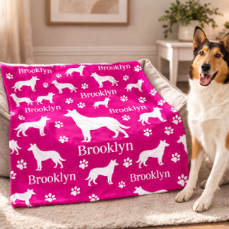 Smooth Collie Personalized Dog Blanket Bright Pink Fleece Deken