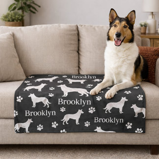 Smooth Collie Personalized Dog Blanket Dark Gray Fleece Deken