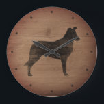 Smooth Collie Silhouette Rustieke Stijl Grote Klok<br><div class="desc">Smooth Collie Lover's Wall Clock. Houten ontwerpen zijn gedrukt, niet echt hout.</div>