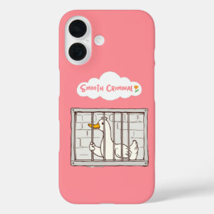 Smooth Criminal Duck – Funny Cartoon Jailbird Pink iPhone 16 Hoesje