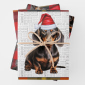 Smooth Dachshund Christmas Dog and Red Plaid Inpakpapier Vel (In situ)