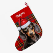 Smooth Dachshund Dog Holiday Plaid Personalized Grote Kerstsok (Achterkant (Hangend))
